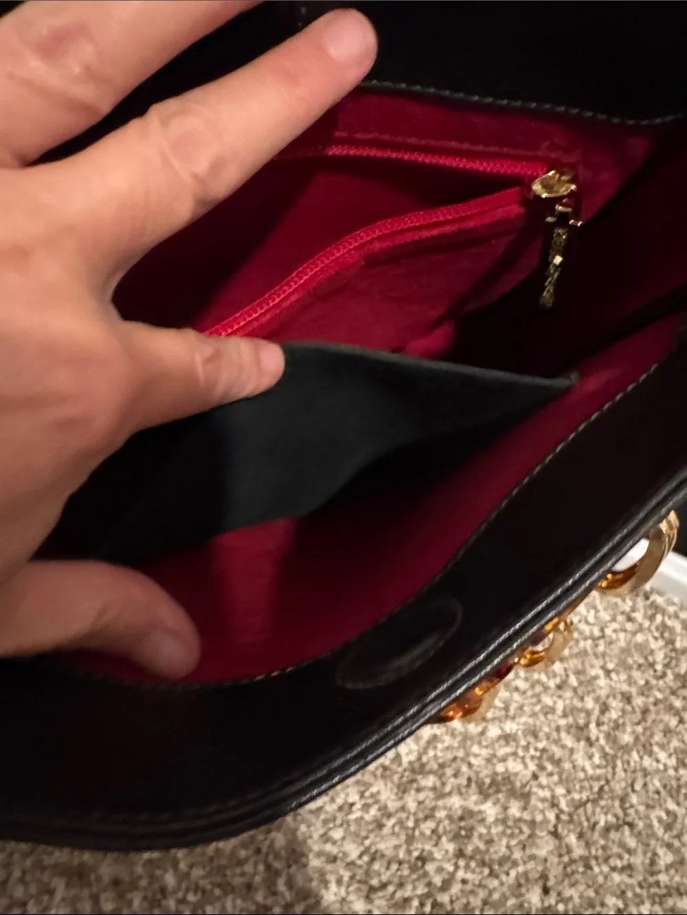 Kelly -Tooke Black Leather Shoulder Bag with Gold Chain Accent